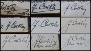 Podpisy Jakuba Ćwikły w kronice szkoły w Kalwarii, lata 1926 - 1934